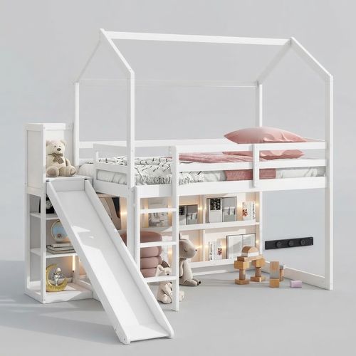 Favfurish Twin Size House Loft Bed with Slide