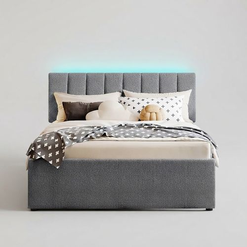 Favfurish Teddy Fleece Full Platform Bed with Trundle & LED