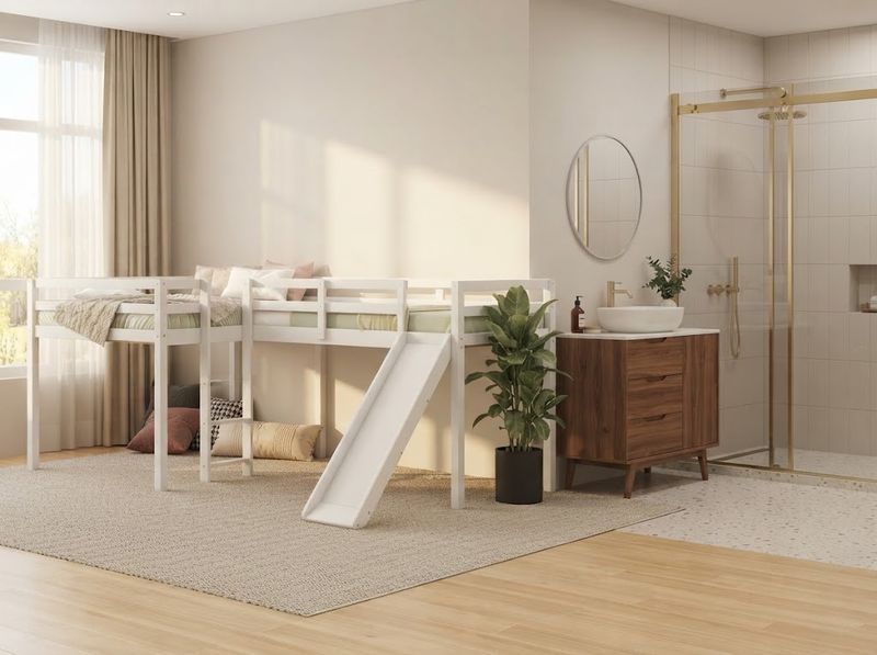 Favfurish L-Shaped Twin Size Loft Bed with Ladder and Slide