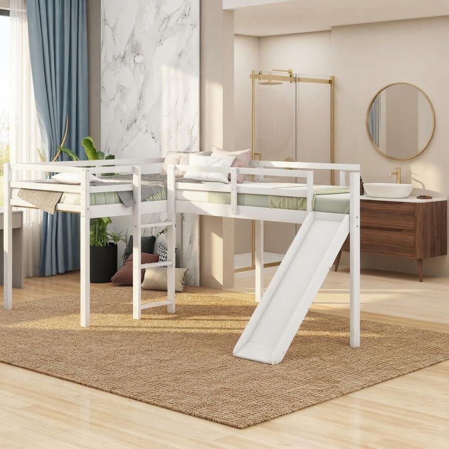 Favfurish L-Shaped Twin Size Loft Bed with Ladder and Slide