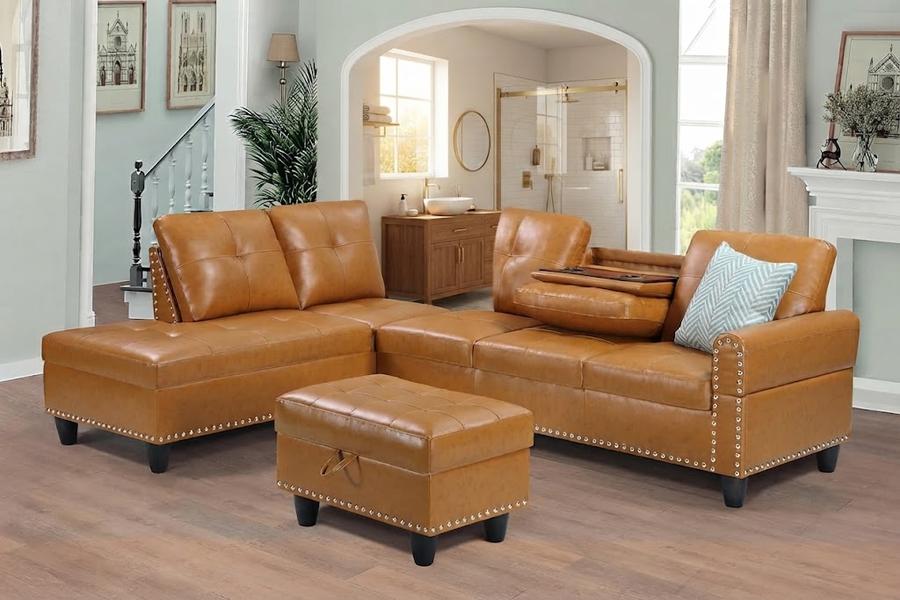 Favfurish 98" L-Shaped Sectional Sofa with Storage Ottoman