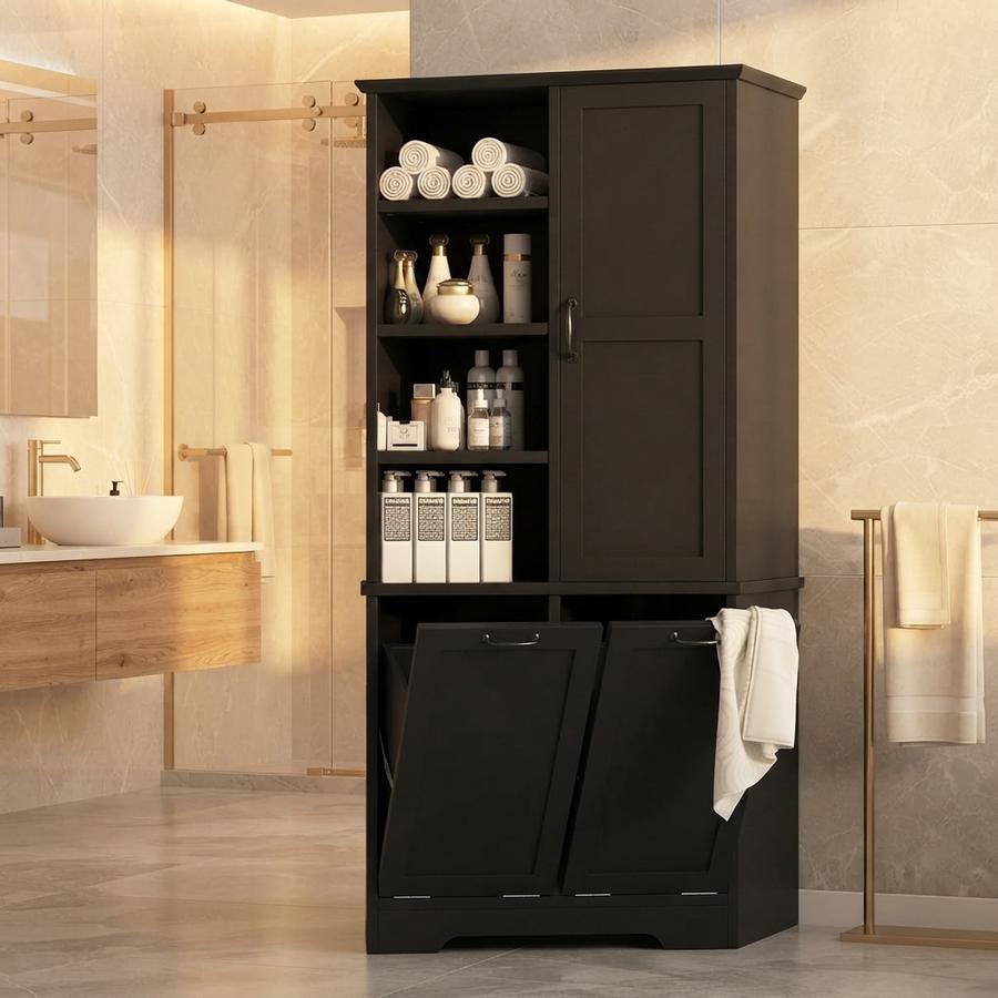 Favfurish 68" Tall Bathroom Storage Cabinet with 2 Tilt-Out Hampers