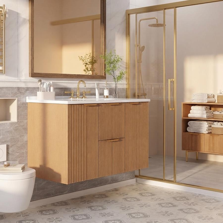Favfurish 36" Wall Mounted Bathroom Vanity with Ceramic Sink